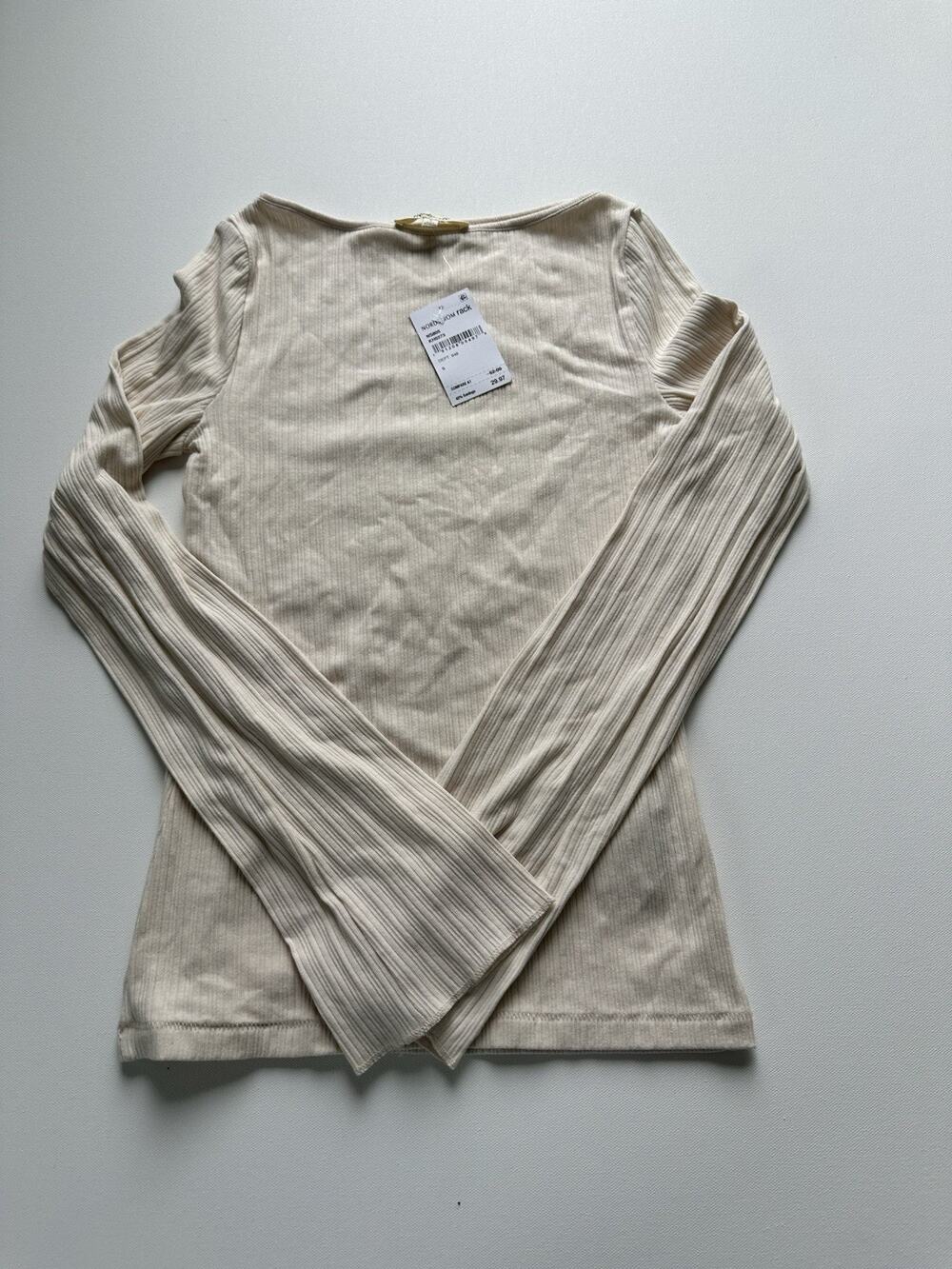 Madewell Ribbed Long Sleeve Top- Ivory Cream Bell Sleeves- Size Small